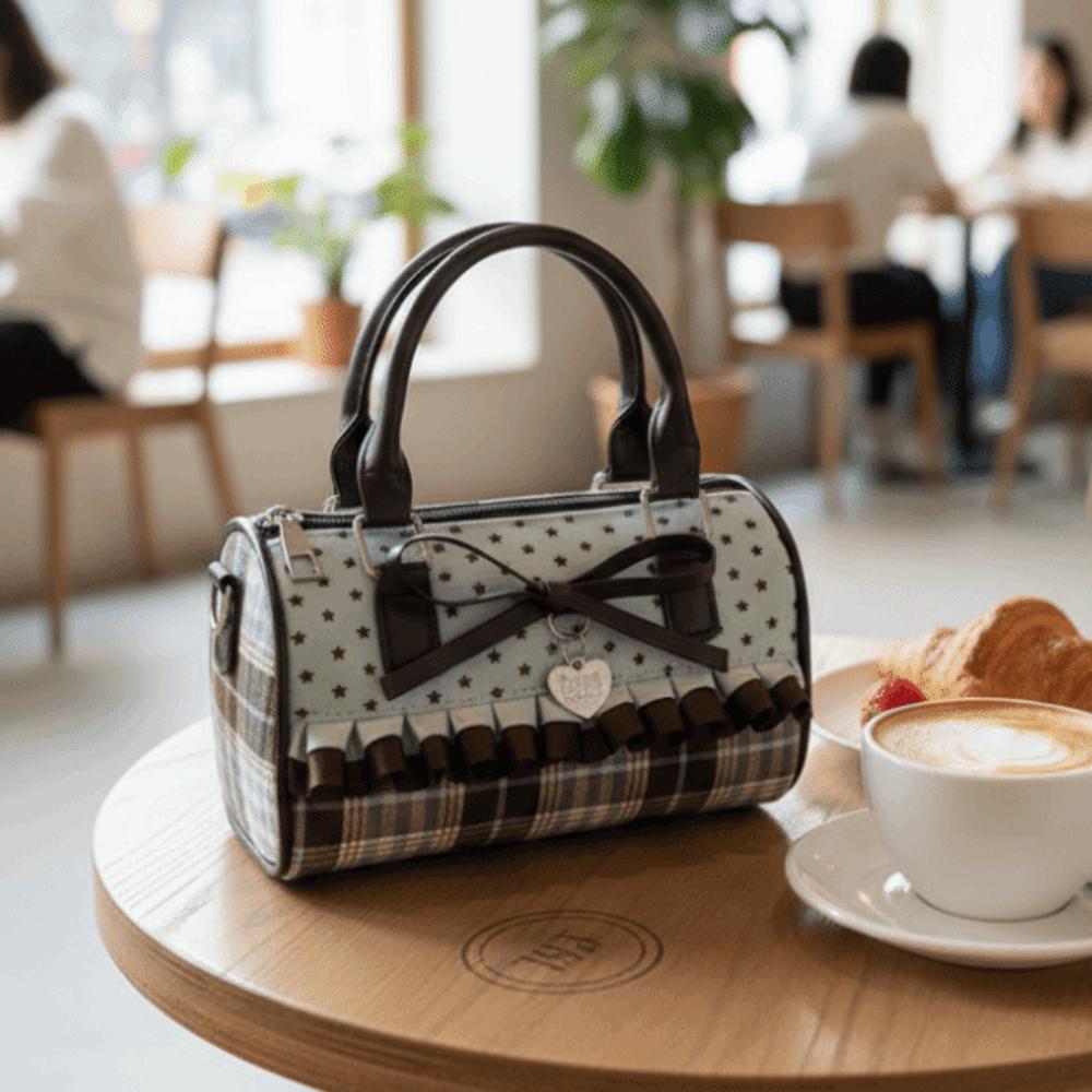 Exquisite Bowler Bag Color-blocked Crossbody Bag Sweet Bow Polka Dot Handbag  Women