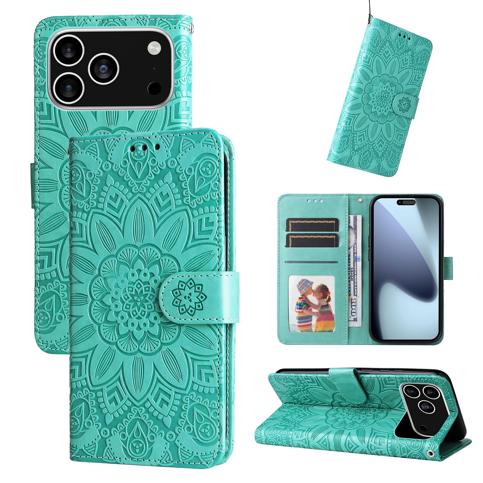 

For iPhone 17 Pro Case Sunflower Imprint Leather Wallet Phone Cover Purple