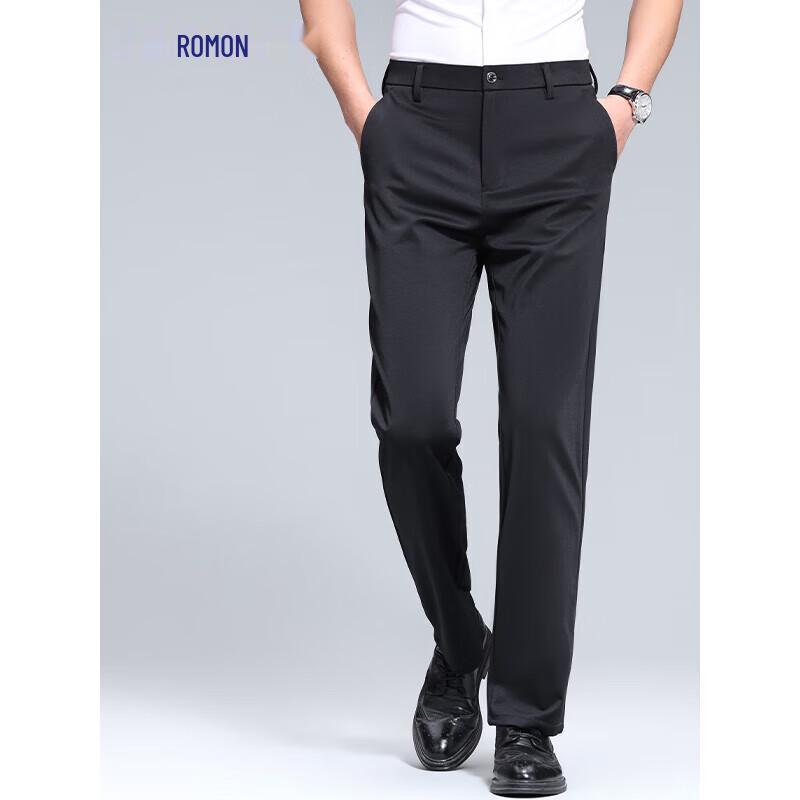 Luomeng Men's Ice Silk Straight Fit Business Casual Trousers