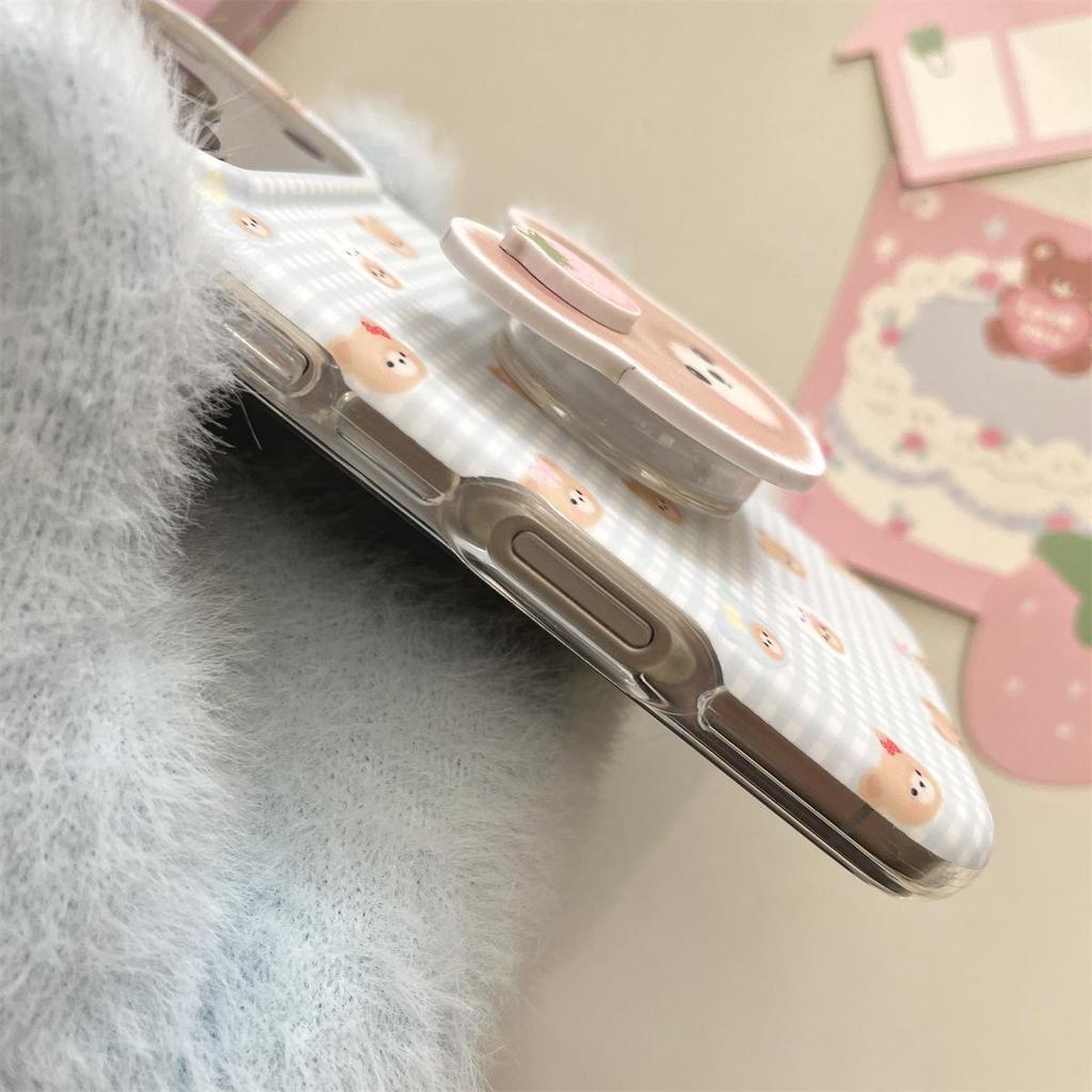 Plaid Little Bear Stand iPhone 14/13 & Apple 17/16/15 PROMAX Anti-fall Case