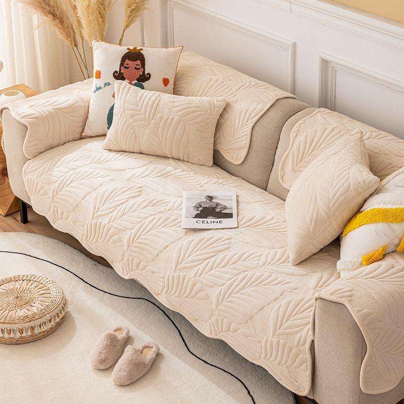 Winter Plush Thickened Sofa Cushion  Milk Plush Non-Slip Seat Cushion Solid Color Flannel Simple Sofa Cover