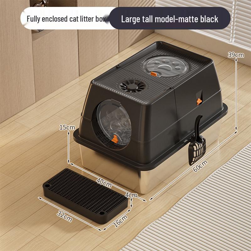 Stainless Steel Top-Entry High-Sided Cat Litter Box with Flip-Top and Anti-Splash Design