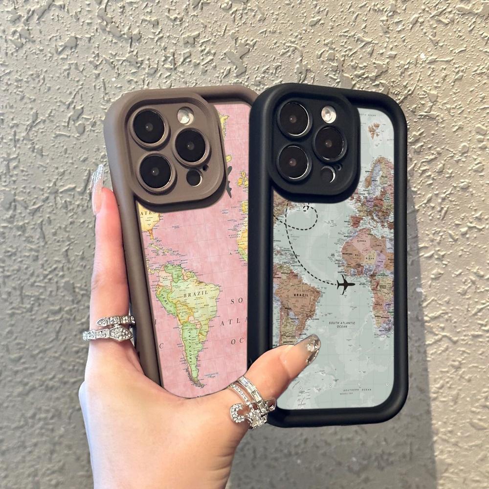 LZ24 Map airplane trajectory art Silicone Phone Case for iPhone 11 13 14 15 16 Pro Max 7 8 16 Plus 12 mini XS Max XR Shockproof Back Cover