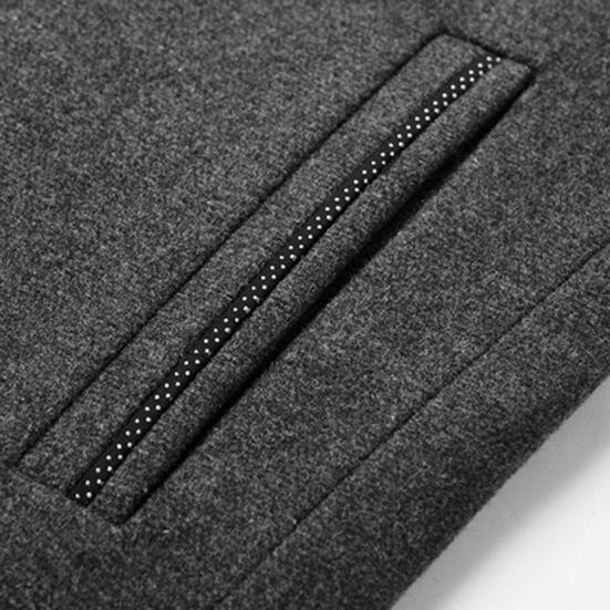 Men Woolen Coat Stand Collar Solid Color Windproof Autumn Winter Thicken Trench Coat Overcoat Business Windbreaker Streetwear