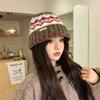 Contrast Color Pattern Versatile Warm Wool Hat Bucket Hat Women's Autumn and Winter Leisure Dome Bag Head Knitted Hat Internet Celebrity Cold Hat