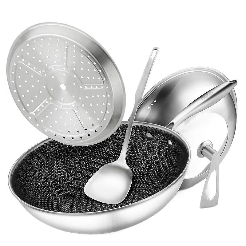 DeBu Antonio 32cm 304 Stainless Steel Honeycomb Non-stick Wok