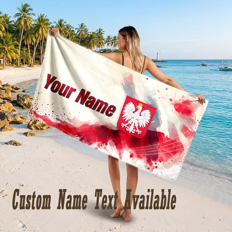 Poland Design Beach Towel Custom Text Large Towel for Beach Vacation