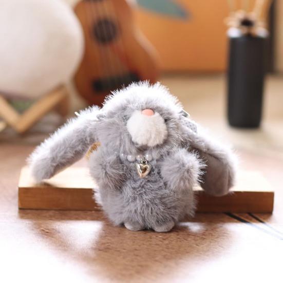 Doll Pendant Keychain Cartoon Rabbit Plush Keyring with Heart Necklace Car Key Holder Pendant Backpack Accessories