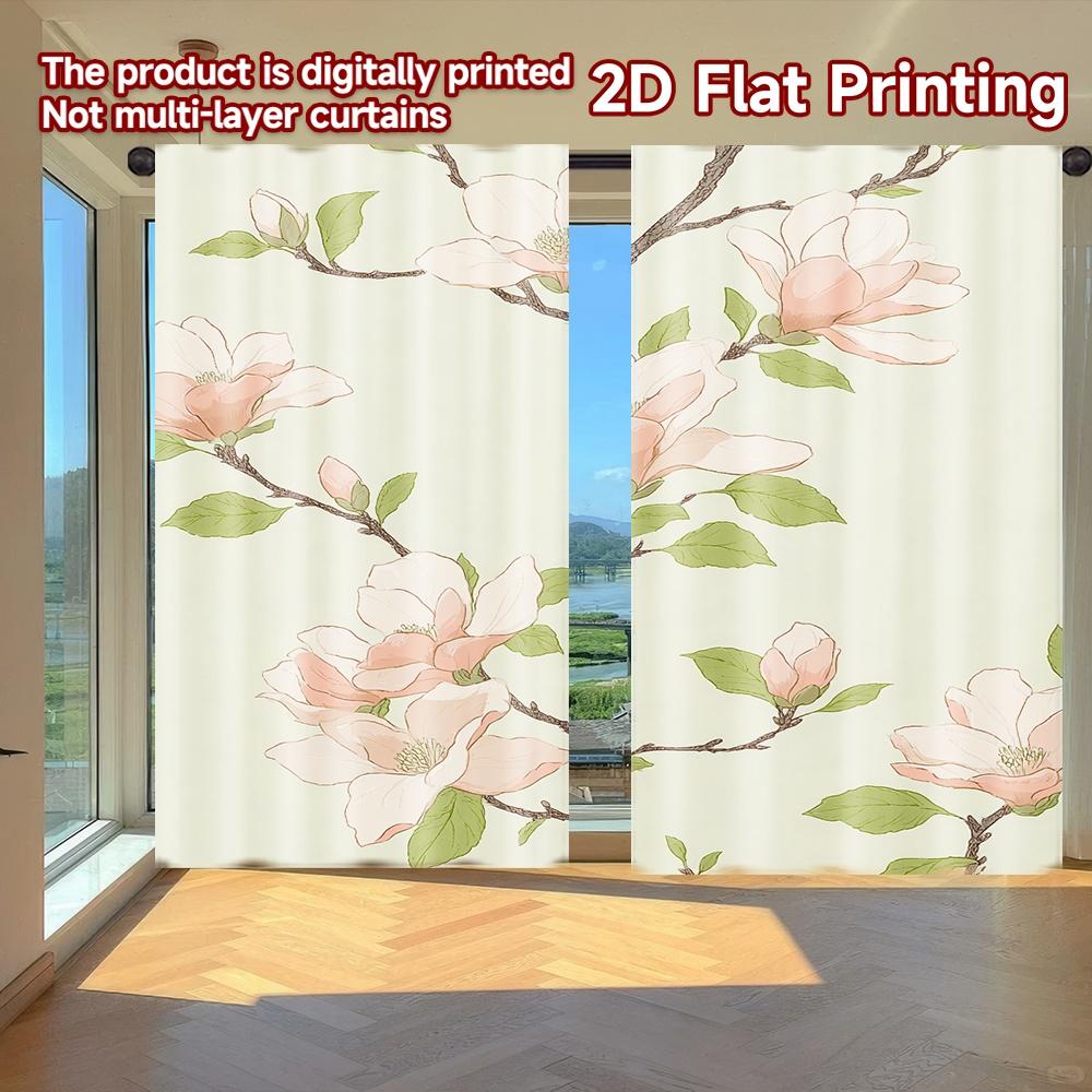 

Set Of 2 Flat Printing Curtains Without Rod Floral Vine Design New Year Festival Fashion Versatile Polyester Made W100*H70(CM)-Rod Pocket&1PCS