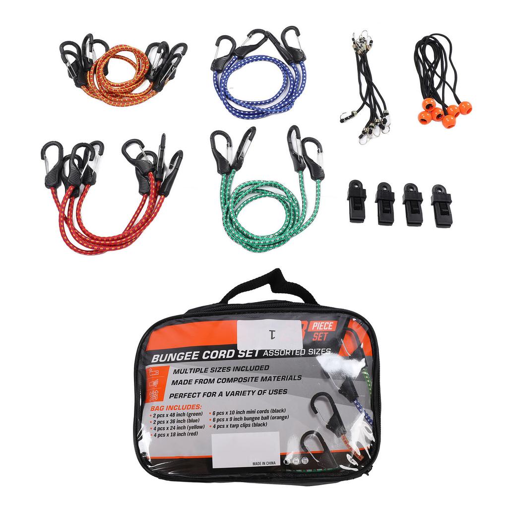 28 Pcs Set Bungee Cord High Elasticity Rubber Tie Down Strap with Hook for Luggage Camping Tent