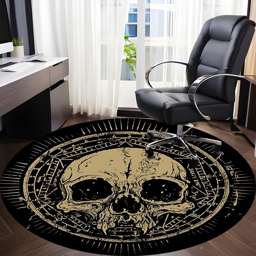 1pc Skull Mandala Office Round Area Rug, Under Office Chairs Bedroom Living Room Home Decor, Room Deco