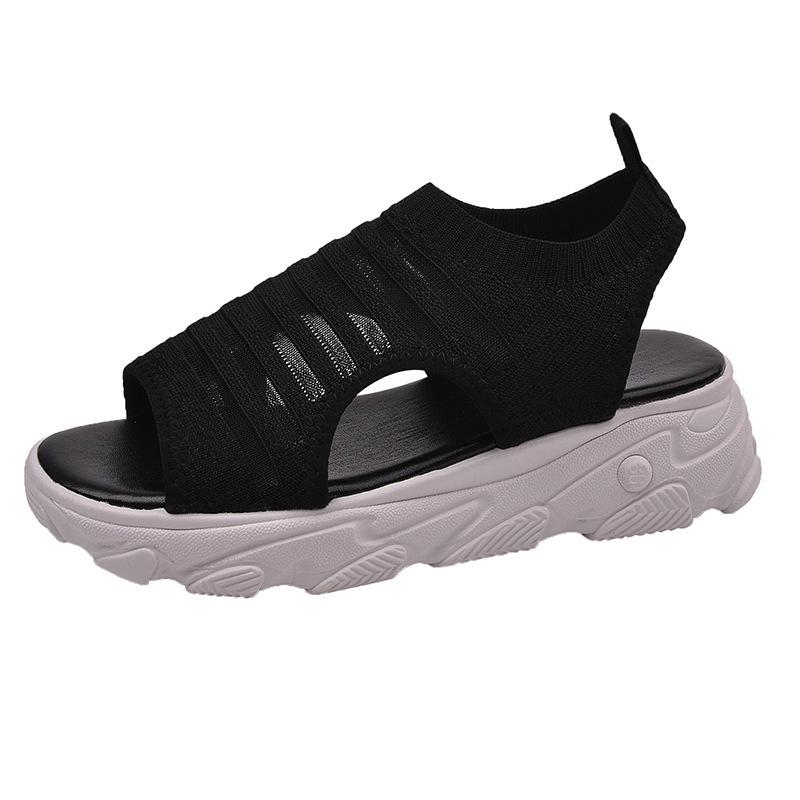 

Спортивные сандалии женские повседневные студенческие на танкетке толстой подошве из муффина плетеные из сетки пляжная обувь женская 40 чёрный