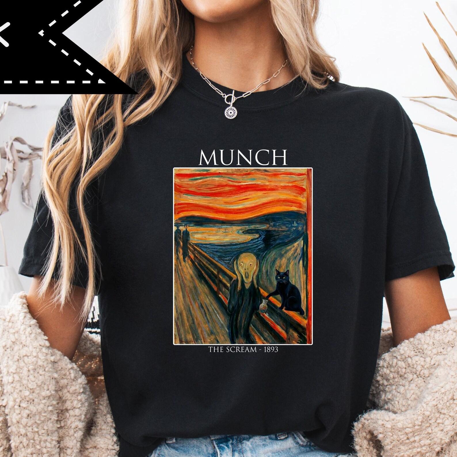 Munch The Scream Cat T-Shirt, Vintage Art Print Tee, Cat Lover Gift M
