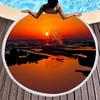 Sunset Landscape Round Beach Towel, Microfiber Beach Seawater Beach Blanket Lightweight Absorbent Circle Swim Towel with Tassels