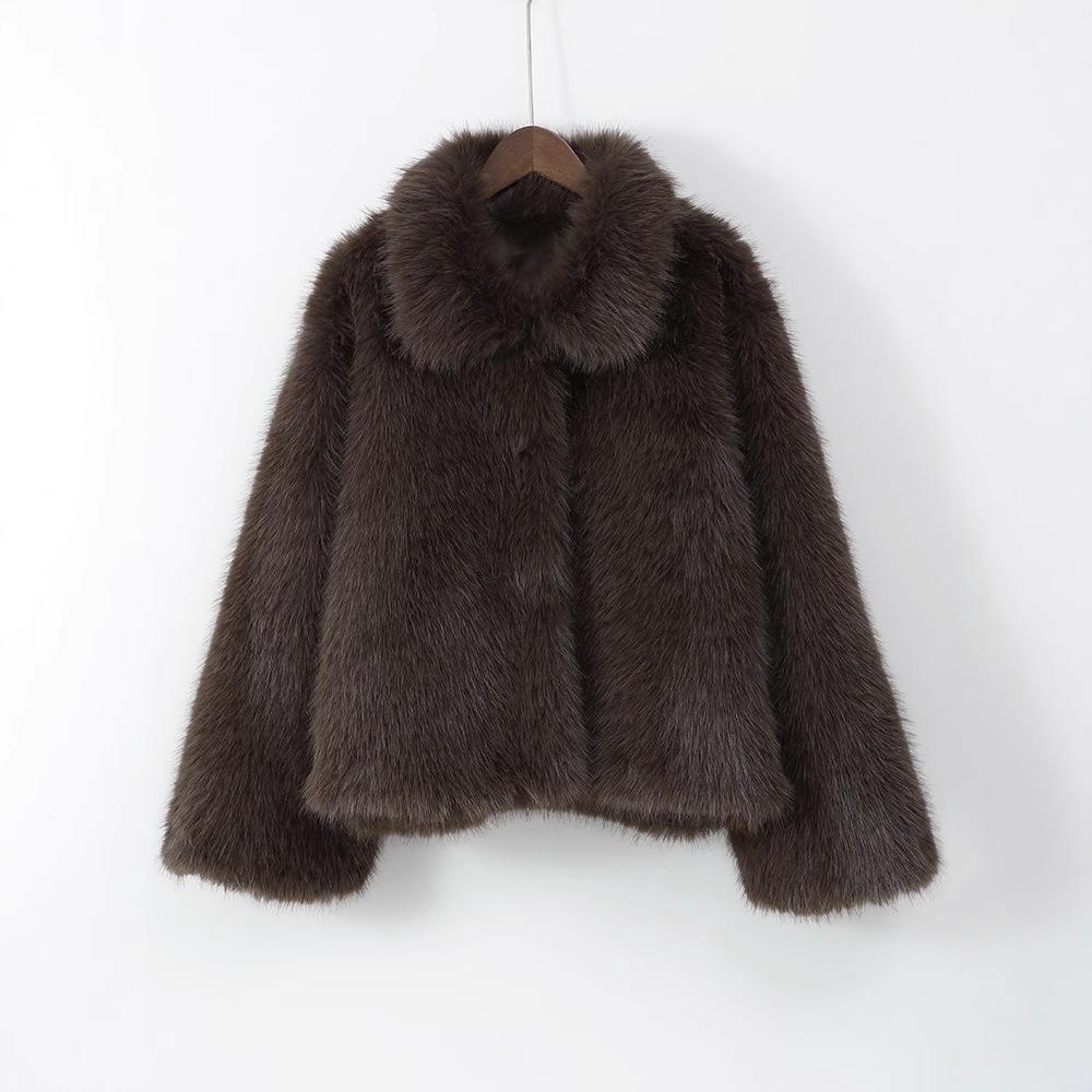 X loose imitation fur jacket, European and American lapel fashion casual warm jacket medium and long women