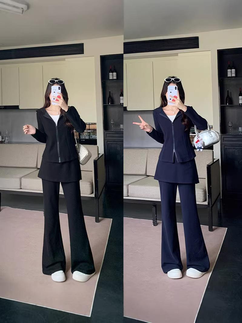 

Plus Size 2026 Spring Hooded Sweatshirt & Flared Skirt Pants Set L темно-синий
