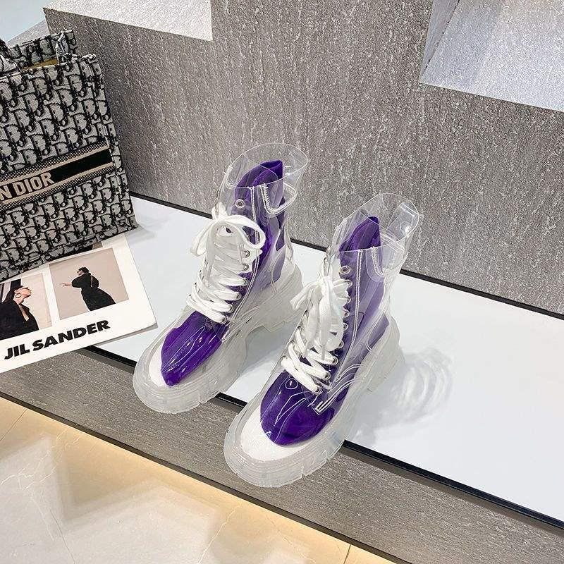 Transparente Schnür-Martin-Boots im koreanischen Stil: Kristallsohle, Knöchel-Sneakers mit dicker Sohle für Damen und Studentinnen - Modische Regenstiefel