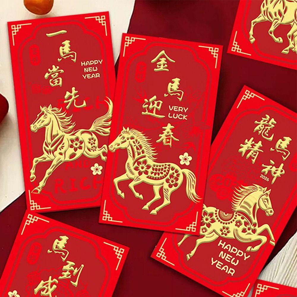 6Pcs/Set Horse Year Spring Festival Red Envelopes Traditional Red Pocket Birthday Gift