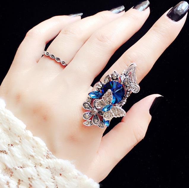 Japanese Korean Retro Crystal Butterfly Ring Set for Women Size 7