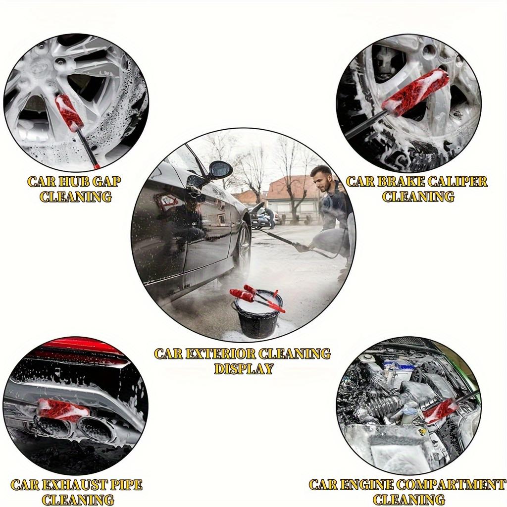 Flexible Car Wheel Cleaning Brush - Bendable, Soft Fleece Material, Ideal for Easy Rim, Tire, Exhaust Pipe, and Engine Bay Reach, Wheel Cleaning Brush