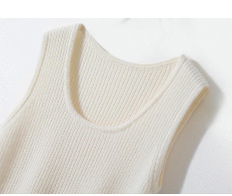 Women's 100% Pure Cashmere Ribbed Slim Fit Spaghetti Strap Vest - Autumn/Winter Knit Round Neck Inner Layer