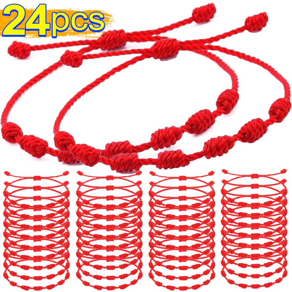 1/24pcs 7 Knots Red String Bracelets for Women Men Lucky Amulet Friendship Handmade Braid Rope Wristband Bracelet Jewelry Gift