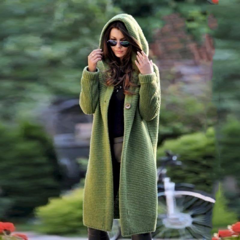 Women's Hooded Thick Knitted Sweater Cardigan Coat Long Sleeve Winter Warm Hooded Cloak