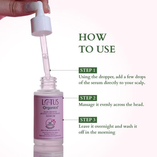 Lotus Organics+ Hair Growth Active Concentrate Serum | Made with 100% Organic Rosemary Oil, AnaGain & Hairdian | Boosts Hair Growth | 28ml