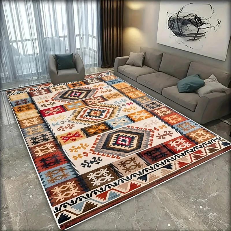 Teppich im Vintage-Stil mit Muster im Böhmischen Stil, marokkanische türkische Fußmatte, rutschfeste Küchenmatte für Wohnzimmer, Schlafzimmer, Dekor