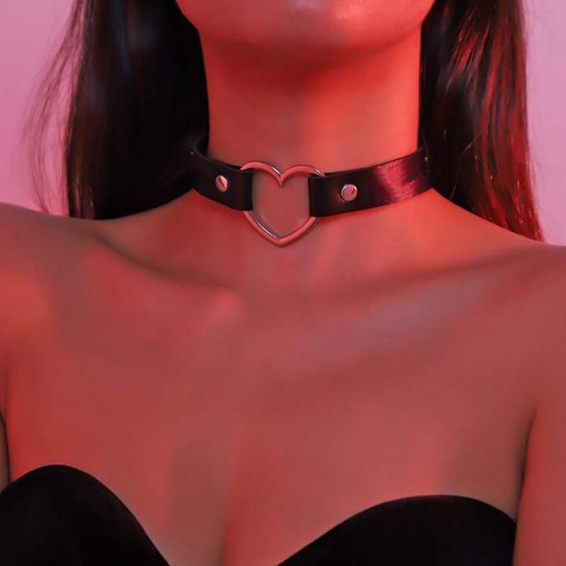 Black Multi Color Punk Collar Necklace Sexy Pu Leather Heart Lock Key Spike Choker For Women Gothic Cosplay Party Jewelry