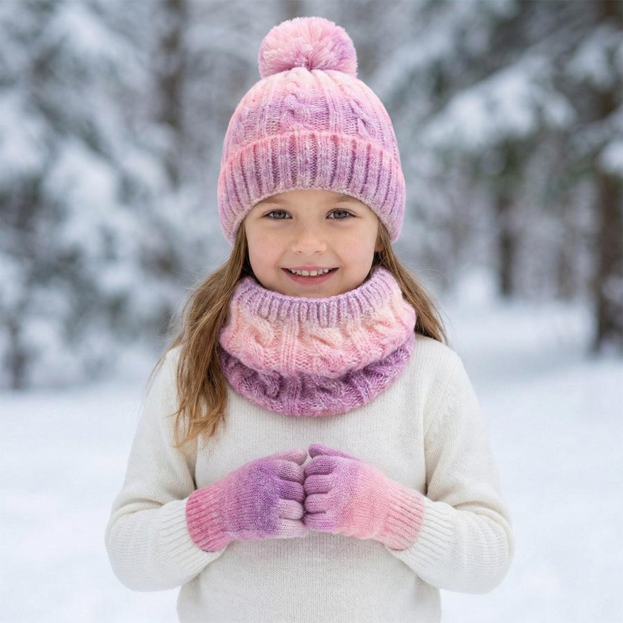 Children’s Winter Gradient Knit Hat, Scarf & Gloves Set