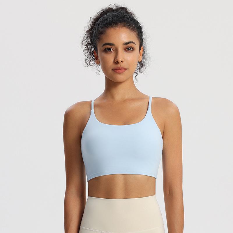 Nude Feel Shockproof Sports Bra with Sexy Straps and Removable Pads for Women – Fitness and Yoga Wear