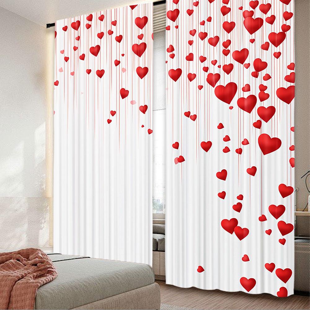 2Pcs Cute Valentines Day Curtain Valentine'S Red Pink Heart Love Decor Curtains For Decoration Suitable For Living Room Bedroom