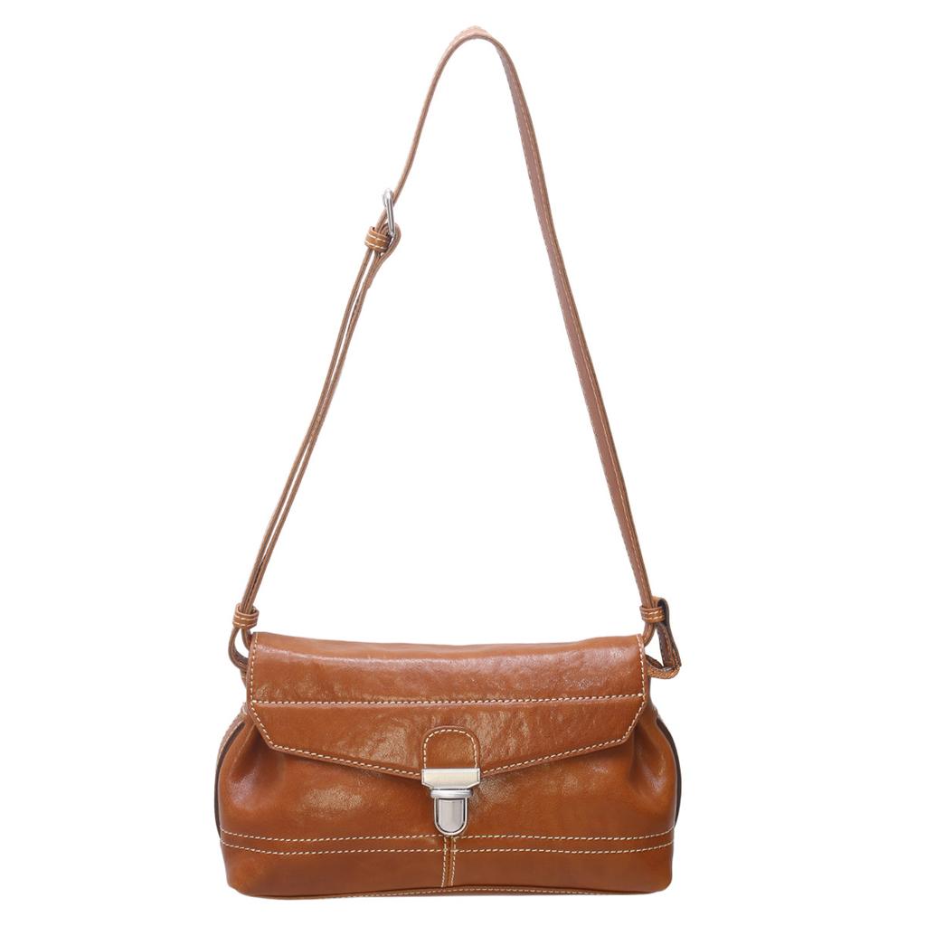 The First Layer Of Crystal Cowhide Baguette Bag, Underarm Bag, Niche High-End Feeling, Shoulder Messenger Women'S Bag, Genuine Leather Commuter Bag.