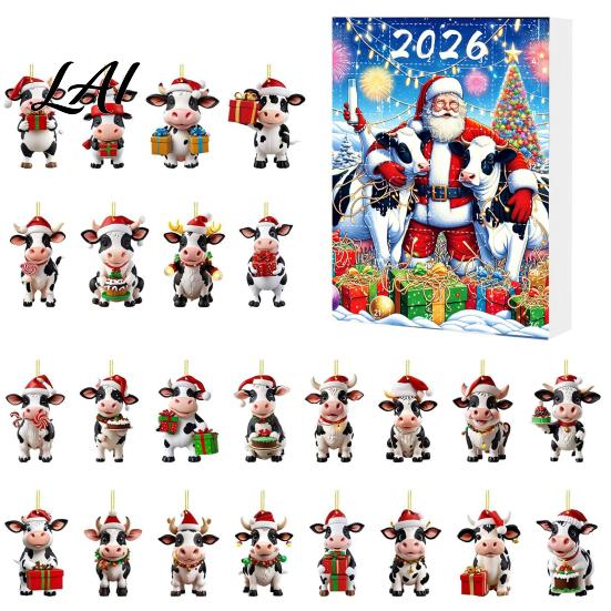 Creative Holiday Gift for Cow Lovers Christmas Ornament Advent Calendar 2026 24 Days 2D Acrylic Hanging Pendant Durable Decor Countdown Calendar Pcs