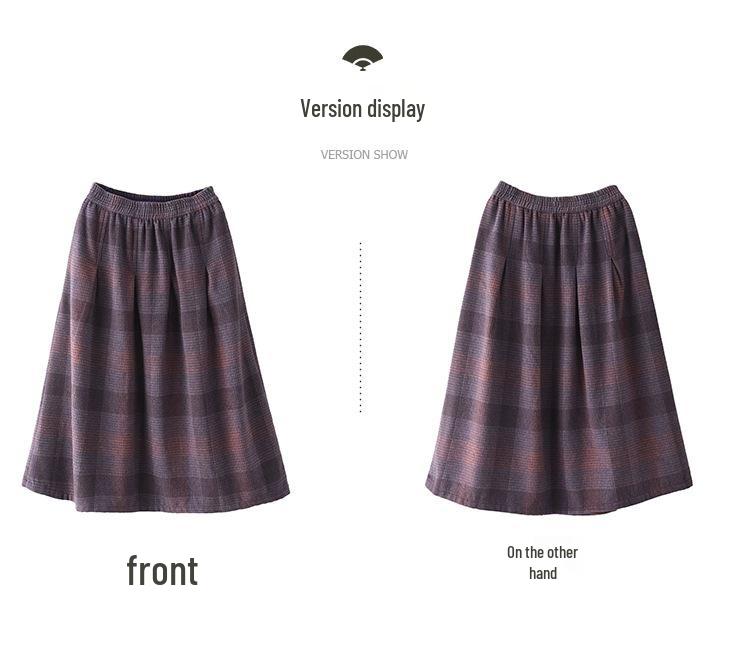 In-Stock Autumn 2025 Women's Warm A-line Woolen Plaid Mid-length Skirt
