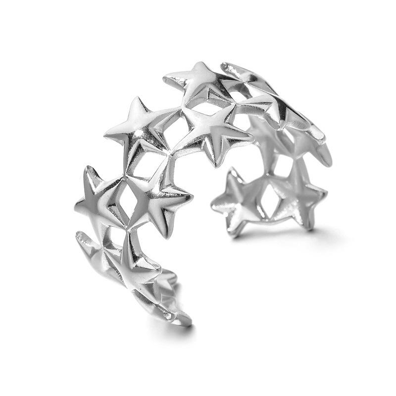 European INS-Style Stainless Steel Star Ring: Trendy Korean Open Ring for Women
