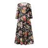 Women's Fashion Casual Print Round Neck 3/4 Sleeve Loose Pocket Dress