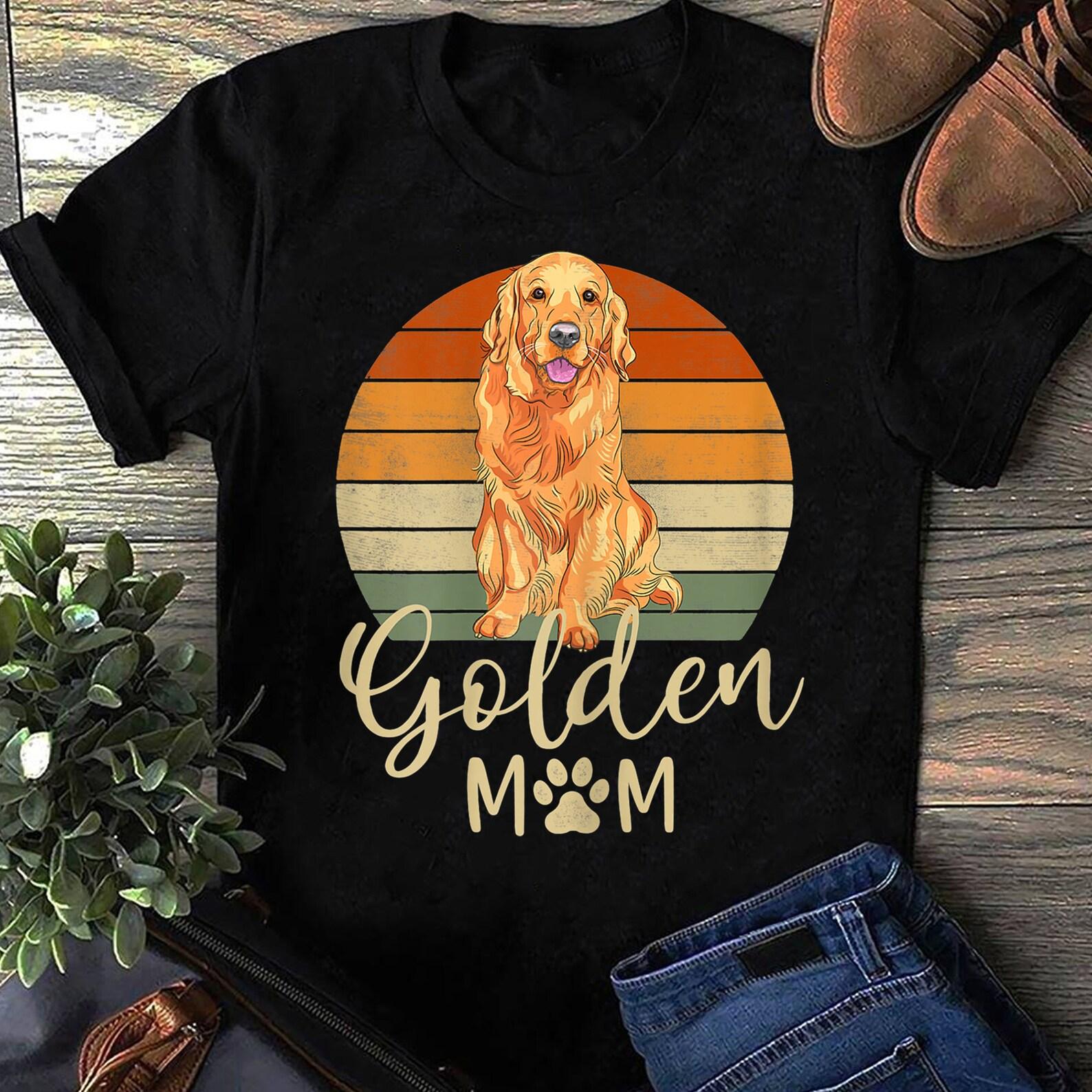 Womens Golden Mom Retro Sunset Golden Retriever Lover Gift Dog Mama T-Shirt - Golden Retriever Shirt, Dog Lover Gift, Gift For Dog Mom L