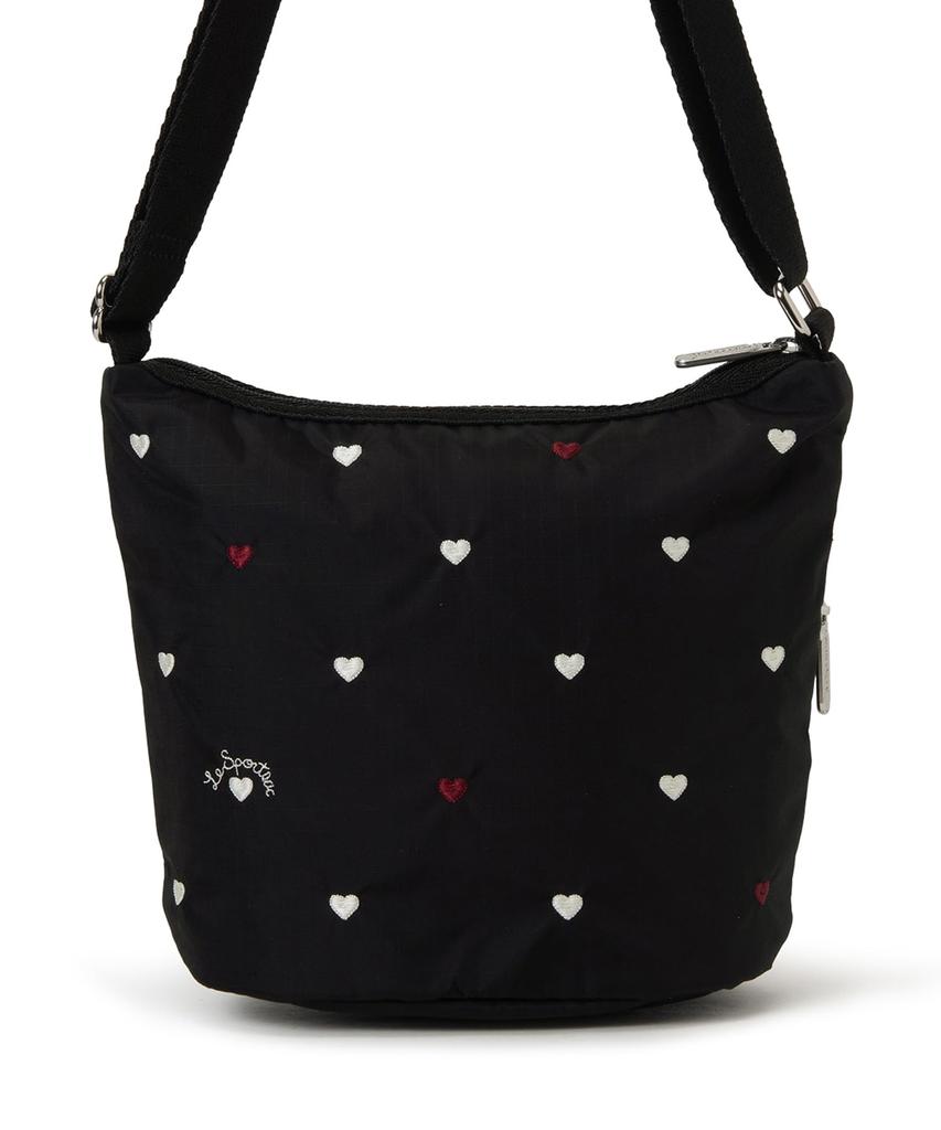 MINI BUCKET SHOULDER Heart EMB BAG/1237/Red/White