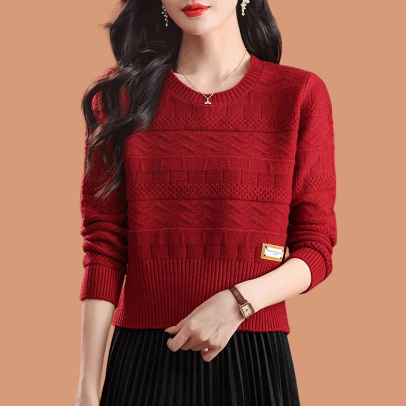 

Autumn Winter Round Neck Solid Color Bottomed Sweater Women Casual Fashion All-match Pullover Knitting Top onesize красный