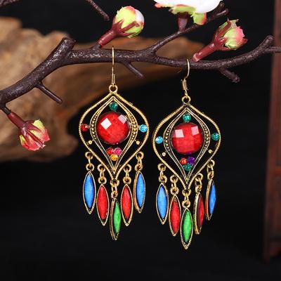 Boucles d'oreilles ethniques antiques en forme de goutte d'eau pour femmes, bijoux vintage creux en strass