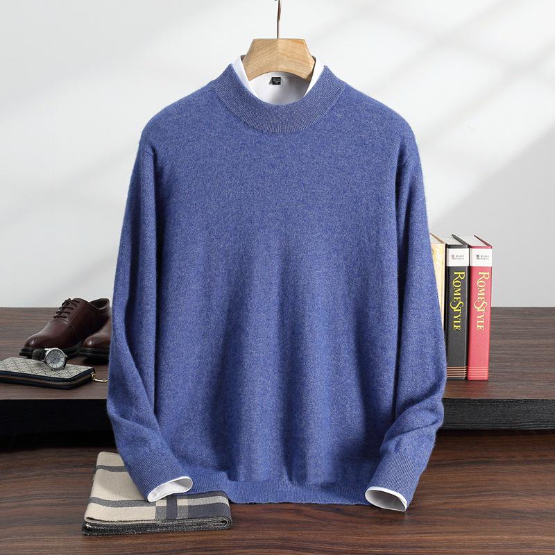 Men's Cashmere Half-High Neck Pullover - Autumn/Winter Versatile Loose Knit Sweater for Mid-Aged and Young