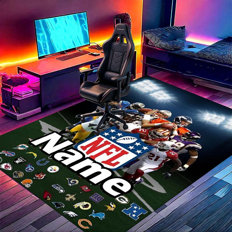 Custom Name Personalized NFL Print Carpet, Versatile Home Decor Rug, for Playroom, Apartment, Balcony, Entryway, Hallway Gift