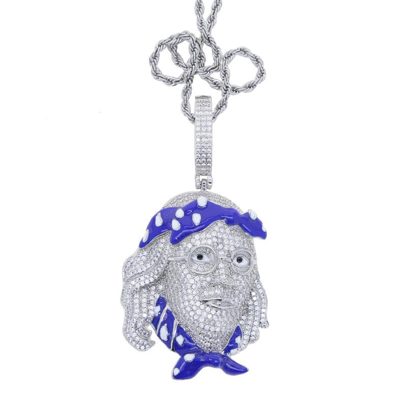 Dropshipping Ready Face Pendant Necklace Zircon Enamel Mens Jewelry серебряный