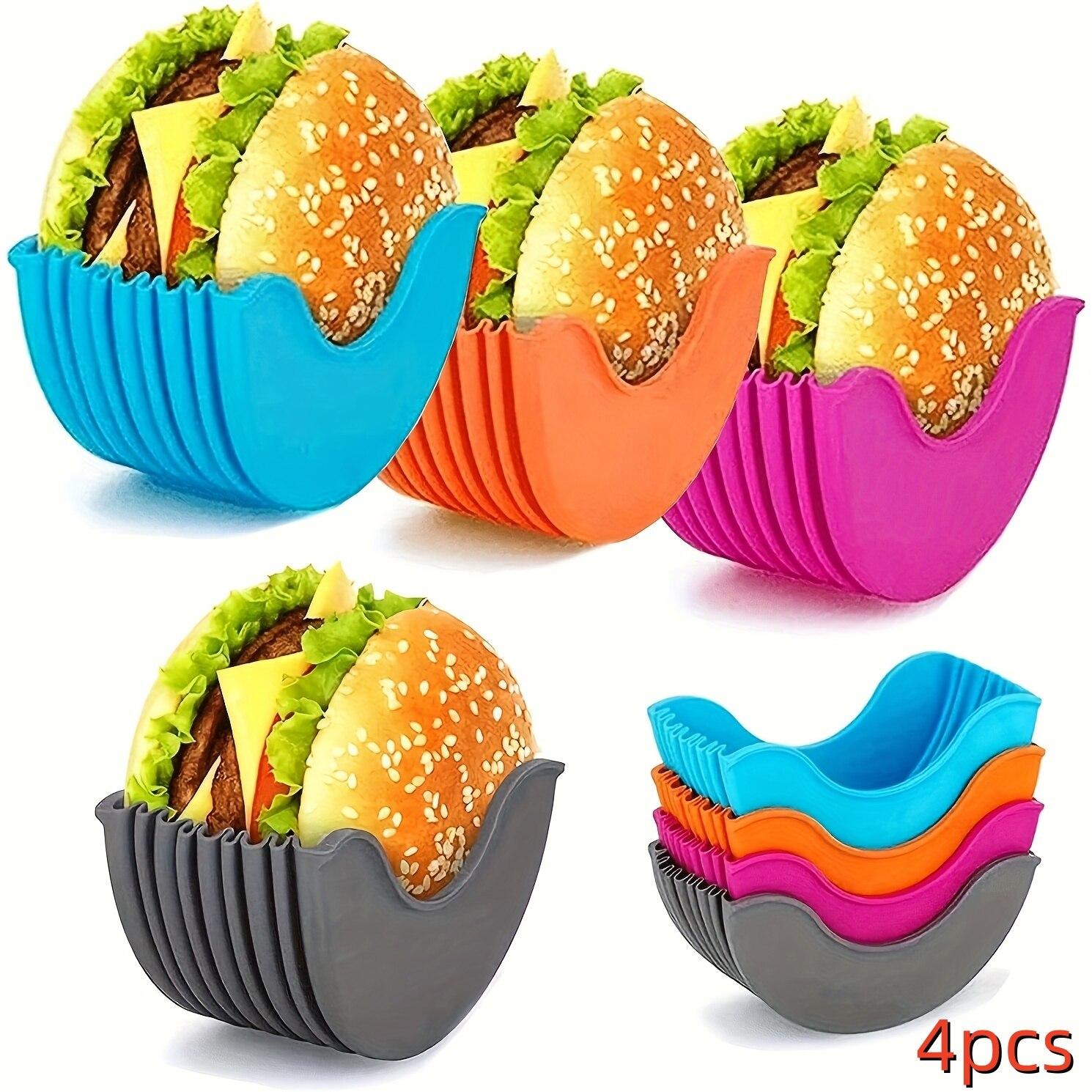 4pcs Retractable Hamburger Holders Hamburger Fixed Box Sandwich Burger Clip Rack Washable Silicone French Fry Hamburger Sauce 4PCs