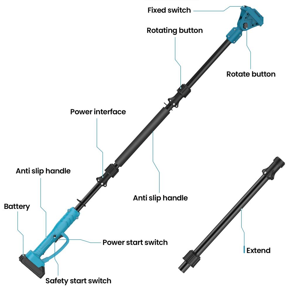 1.5/2.2/2.5m Electric Pole Chainsaw Telescopic Extension Pruning Shears Adjustable Tree Trimmer Accessory