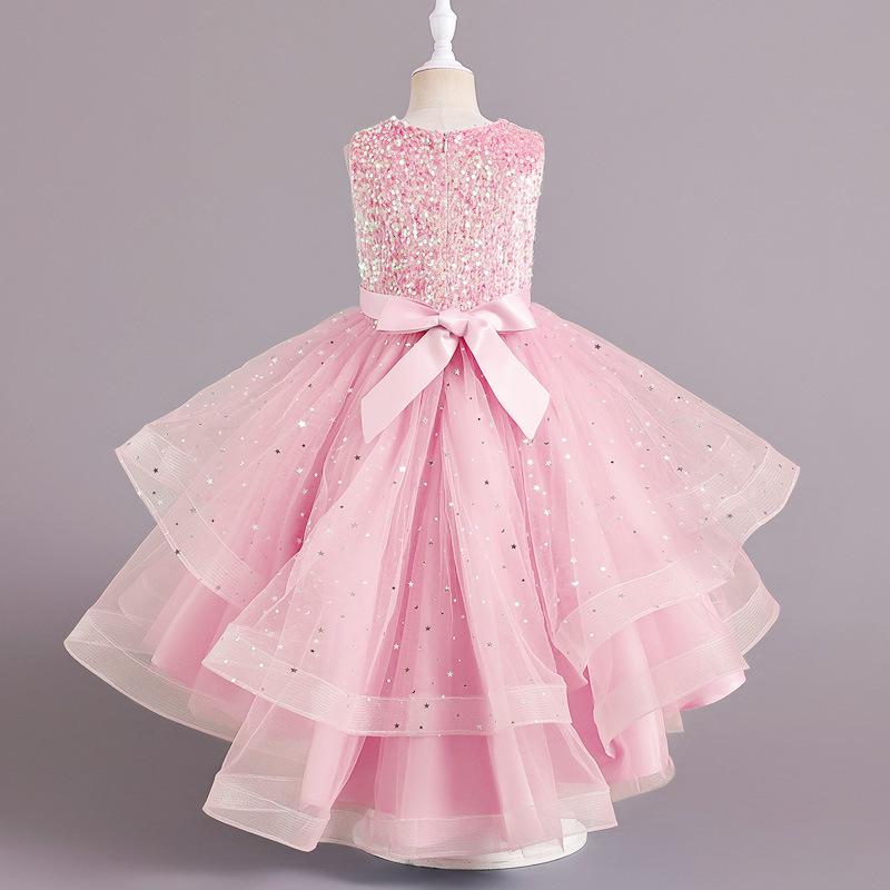 Children's Sequined Princess Dress - Girls' Puffy Tailed Skirt