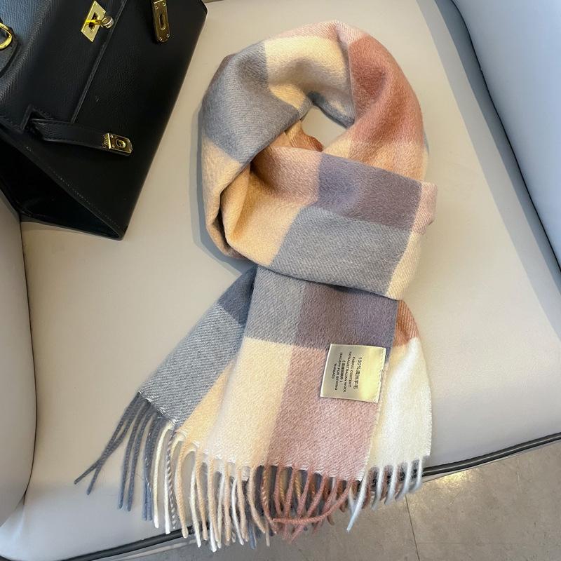 Small fresh white plaid scarf WO100 wool scarf women's winter warm scarf birthday gift