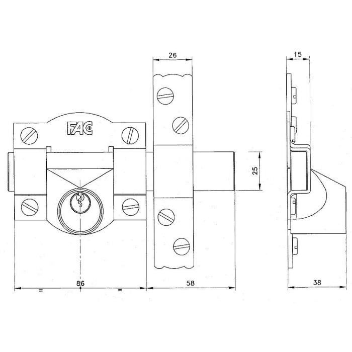 Verrou - Fac - 91-c/80-p - Système c - Déverrouillage intérieur - Finition laquée